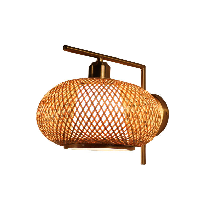 Bamboe Criss-Cross geweven wandlantaarn Chinese stijl 1 lamp houten wand gemonteerd verlichtingsarmatuur