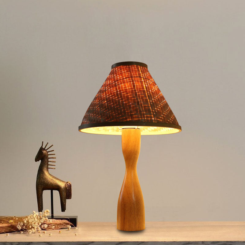 Lampada da notte di bambù a forma geometrica Light asiatico a bulbo singola luce per camera da letto