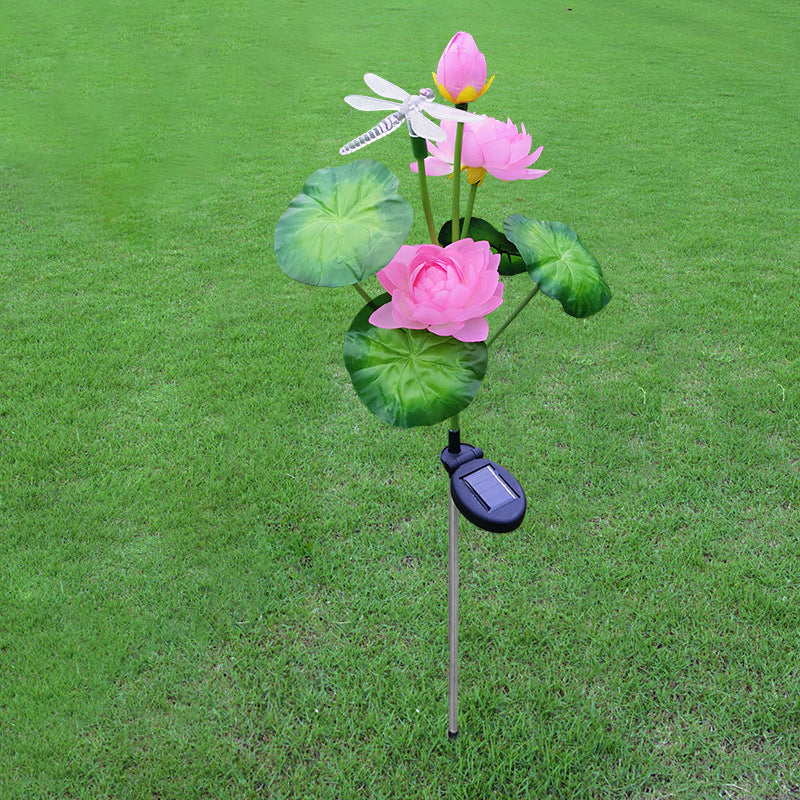 Contemporary Lotus and Dragonfly Shaped LED Stake Light Plastic Artistic Solar Lawn Lighting