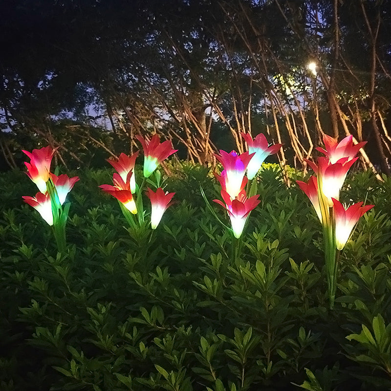 Contemporary Lily Bouquet Solar Ground Light Plastic 4 Bulbs Garden LED Stake Lighting