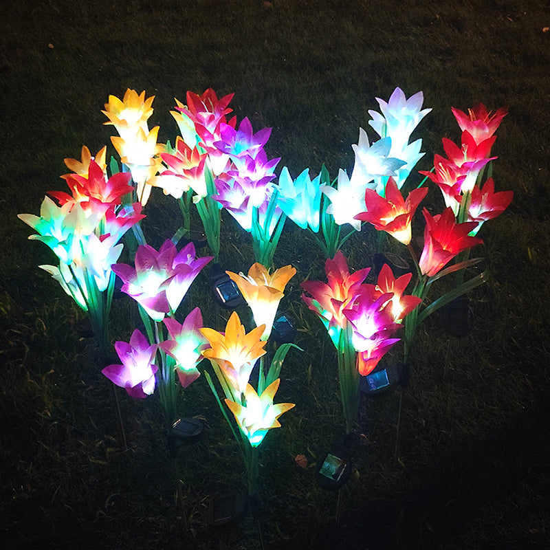 Contemporary Lily Bouquet Solar Ground Light Plastic 4 Bulbs Garden LED Stake Lighting