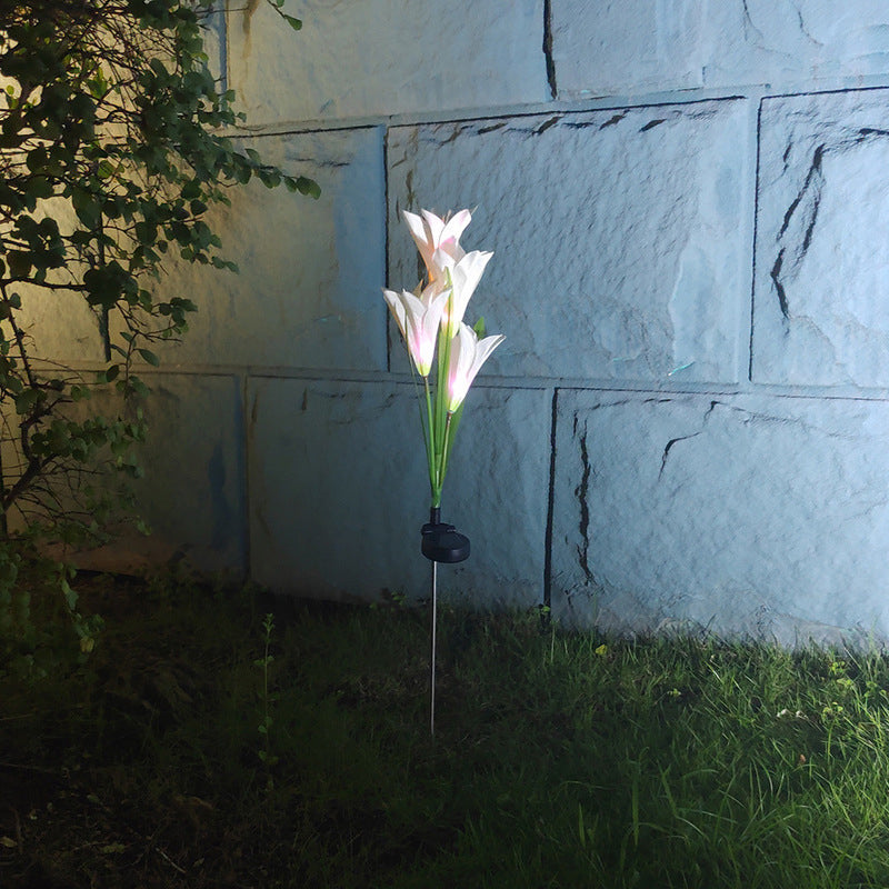 Contemporary Lily Bouquet Solar Ground Light Plastic 4 Bulbs Garden LED Stake Lighting