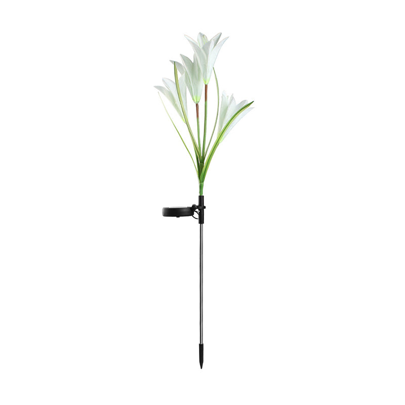 Contemporary Lily Bouquet Solar Ground Light Plastic 4 Bulbs Garden LED Stake Lighting