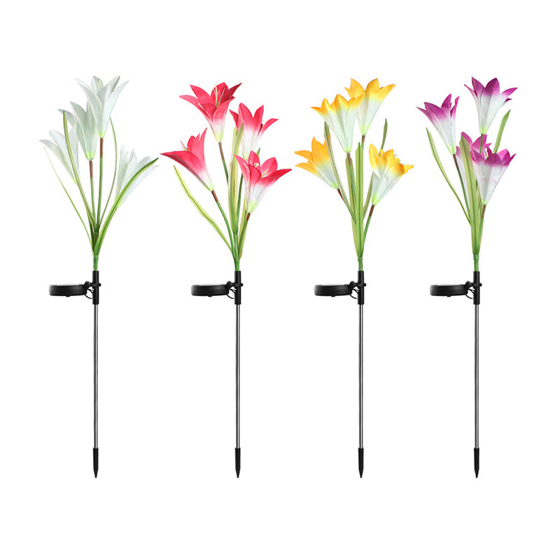 Contemporary Lily Bouquet Solar Ground Light Plastic 4 Bulbs Garden LED Stake Lighting