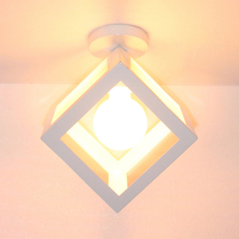 1 Light Squared Ceiling Mounted Light with Wire Guard Loft Style Black/Gray Metallic Semi-Flush Lighting for Bedroom