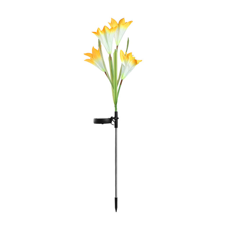 Contemporary Lily Bouquet Solar Ground Light Plastic 4 Bulbs Garden LED Stake Lighting