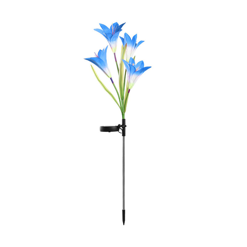 Contemporary Lily Bouquet Solar Ground Light Plastic 4 Bulbs Garden LED Stake Lighting