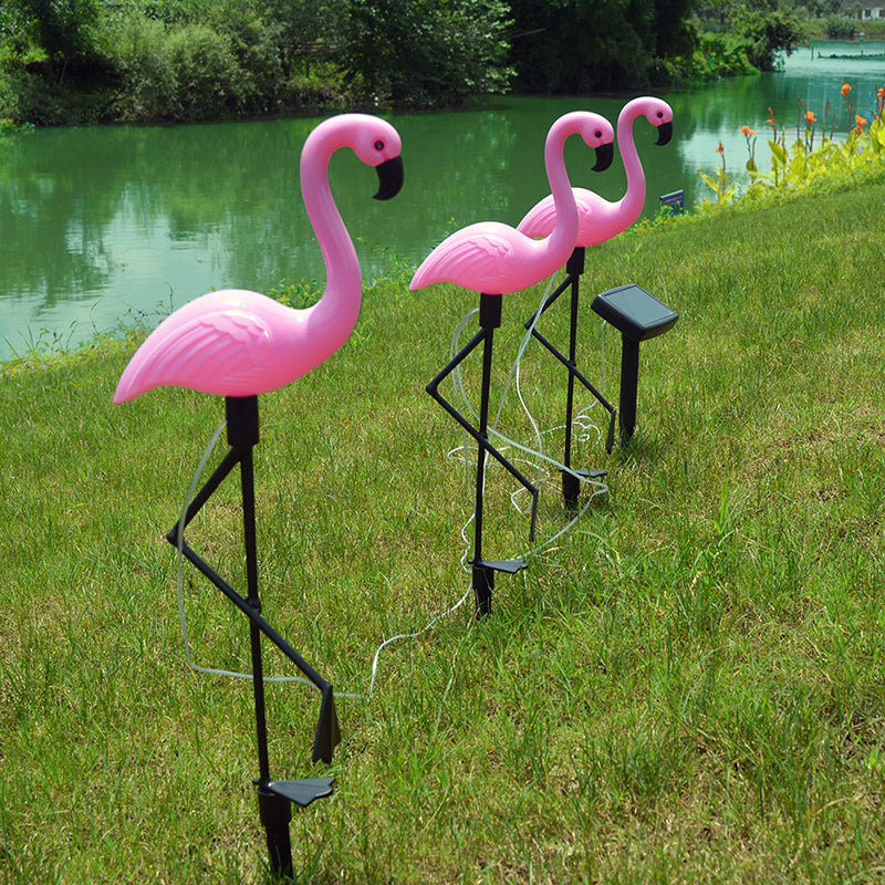 Flamingo Shaped LED Stake Light Decorative Plastic Pink Solar Landscape Lighting for Courtyard