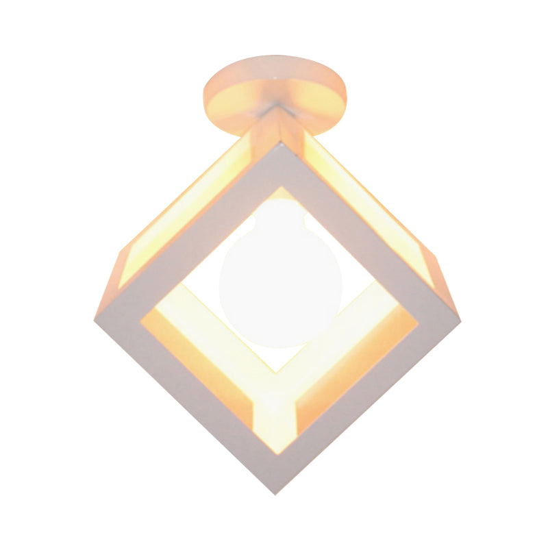 1 Light Squared Ceiling Mounted Light with Wire Guard Loft Style Black/Gray Metallic Semi-Flush Lighting for Bedroom