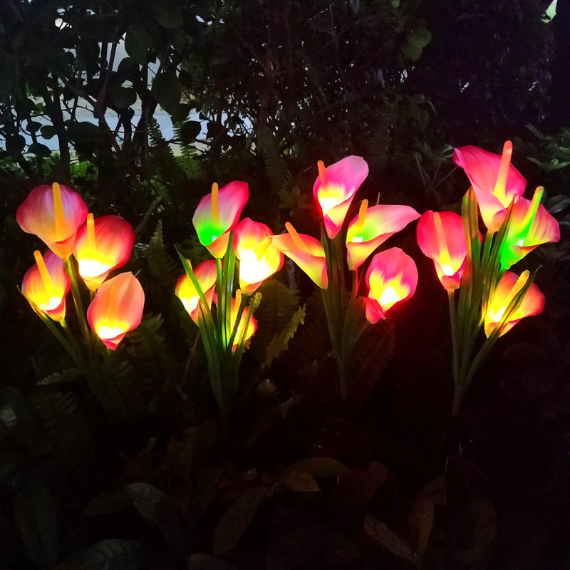 Calla Lily Backyard Solar Ground Lighting Plastic 4 Heads Artistic LED Landscape Light