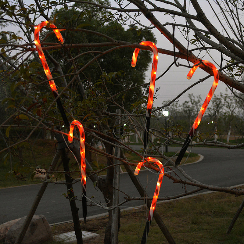 Plastic Candy Cane Solar Ground Lighting Decorative Red LED Landscape Light for Backyard