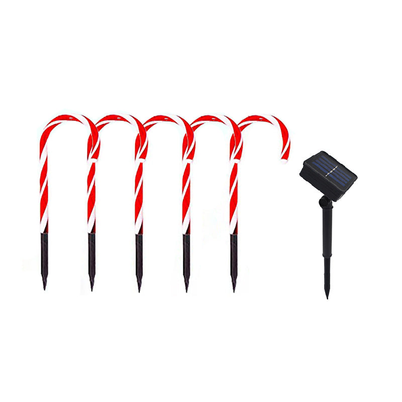 Plastic Candy Cane Solar Ground Lighting Decorative Red LED Landscape Light for Backyard