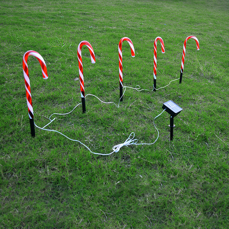 Plastic Candy Cane Solar Ground Lighting Decorative Red LED Landscape Light for Backyard