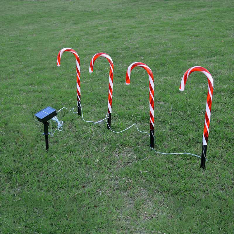 Plastic Candy Cane Solar Ground Lighting Decorative Red LED Landscape Light for Backyard