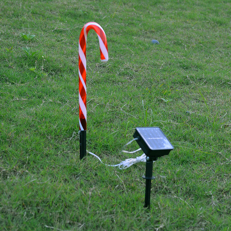 Plastic Candy Cane Solar Ground Lighting Decorative Red LED Landscape Light for Backyard