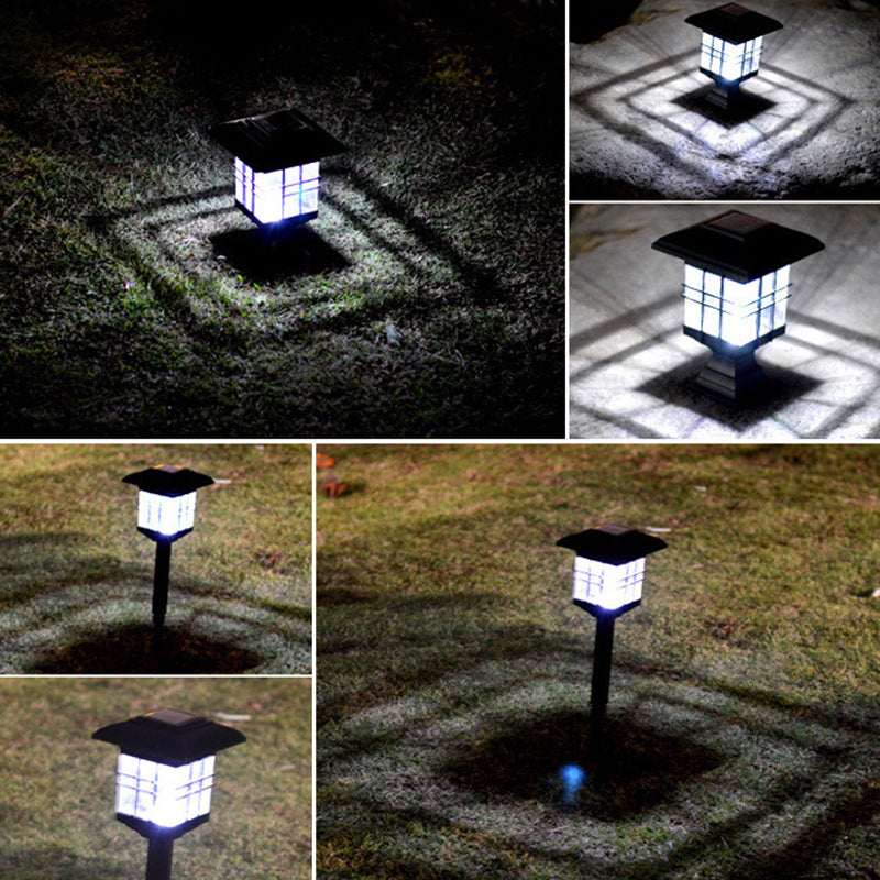 House Shaped Courtyard Solar Ground Light Plastic Vintage LED Stake Lighting in Black