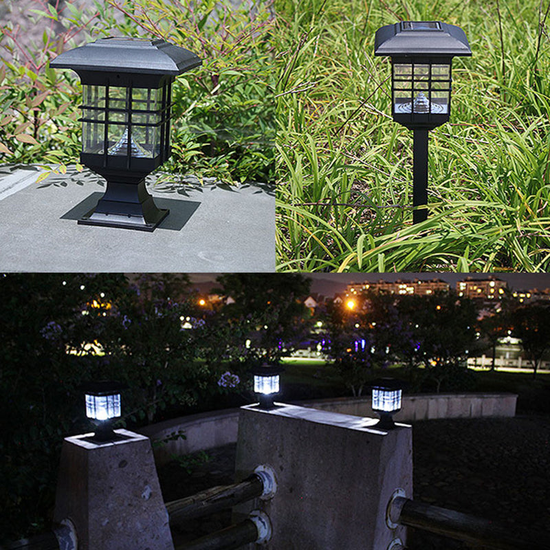 House Shaped Courtyard Solar Ground Light Plastic Vintage LED Stake Lighting in Black