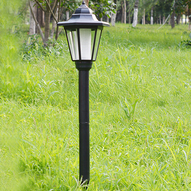 Black Hexagonal LED Outdoor Mosquito Lamp Vintage Plastic Solar Stake Lighting for Garden