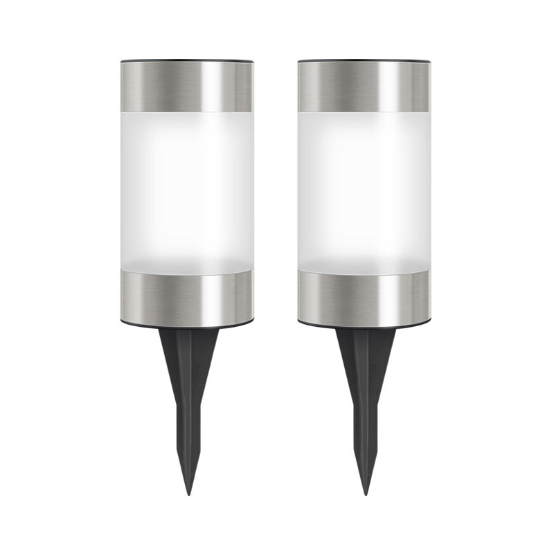 Plastic Cylinder Solar Ground Lighting Contemporary Black LED Landscape Light for Backyard