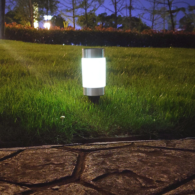 Plastic Cylinder Solar Ground Lighting Contemporary Black LED Landscape Light for Backyard
