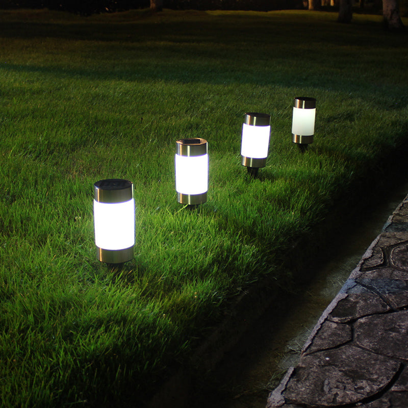 Plastic Cylinder Solar Ground Lighting Contemporary Black LED Landscape Light for Backyard