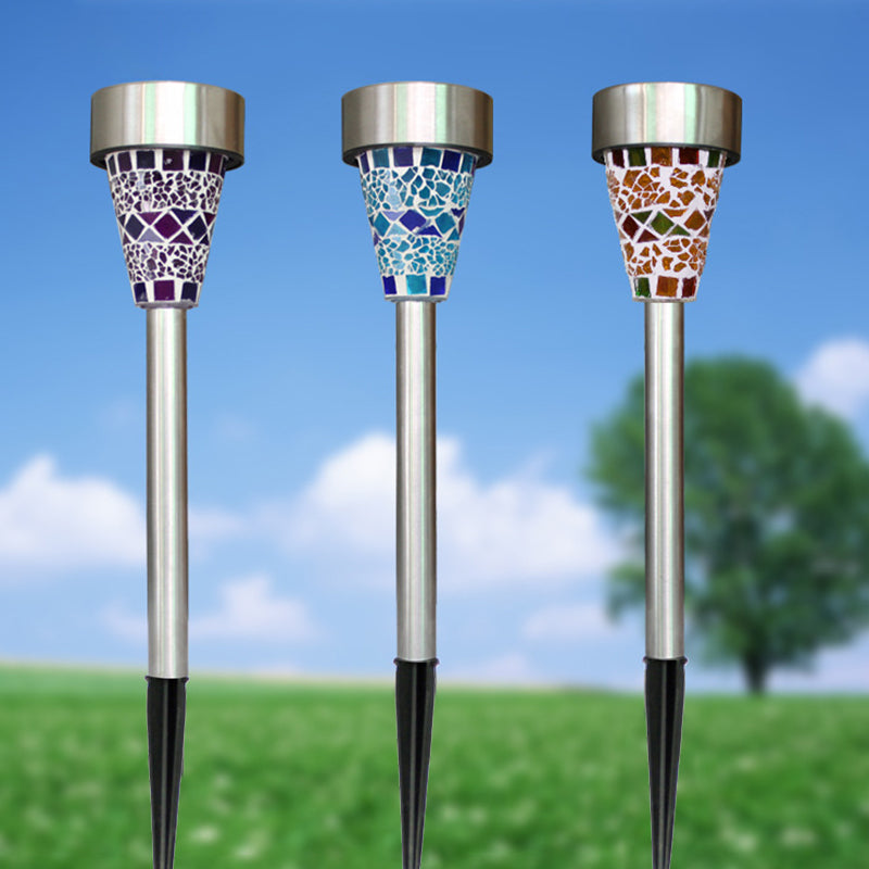 Conical Shaped Courtyard LED Stake Light Mosaic Glass Modern Solar Ground Lighting