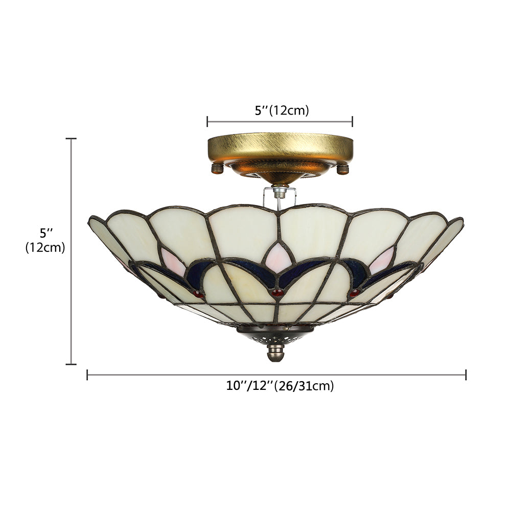 Living Room Ceiling Lights Rustic Style 10"/12" Inch Dome Flush Mount Light Fixture with Jewel Decoration in White/Beige/Blue/Clear