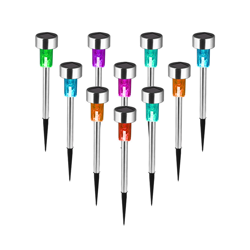 Stainless-Steel Cylindrical Shape LED Lawn Light Decorative Silver Solar Ground Lighting