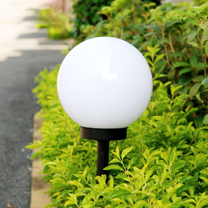 Globe Plastic Solar Ground Lighting Contemporary Black and White LED Landscape Light for Courtyard