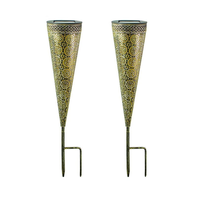 Tapered Garden LED Landscape Light Metal Artistic Solar Ground Light for Pathway, Gold
