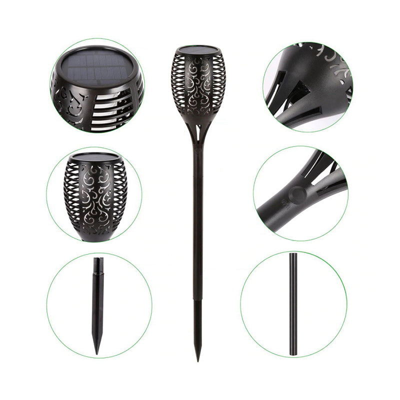 Vintage Torch Shaped LED Stake Light Plastic Outdoor Solar Lawn Lighting in Black