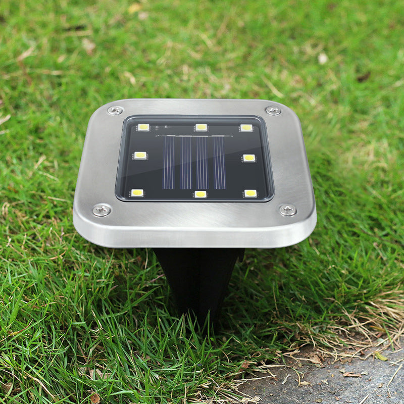 Square Shaped Metal LED Stake Light Modern Black Solar Buried Lighting for Pathway