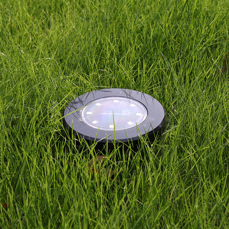 Metal Round LED Stake Light Contemporary Black Solar Buried Lighting for Backyard