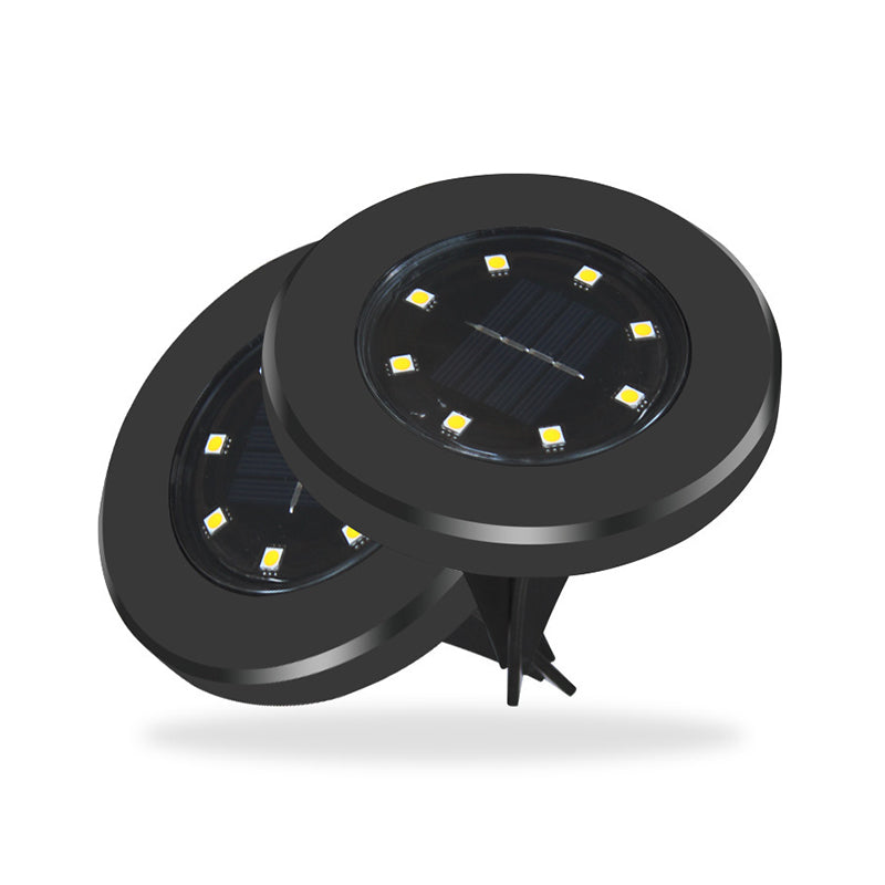 Metal Round LED Stake Light Contemporary Black Solar Buried Lighting for Backyard