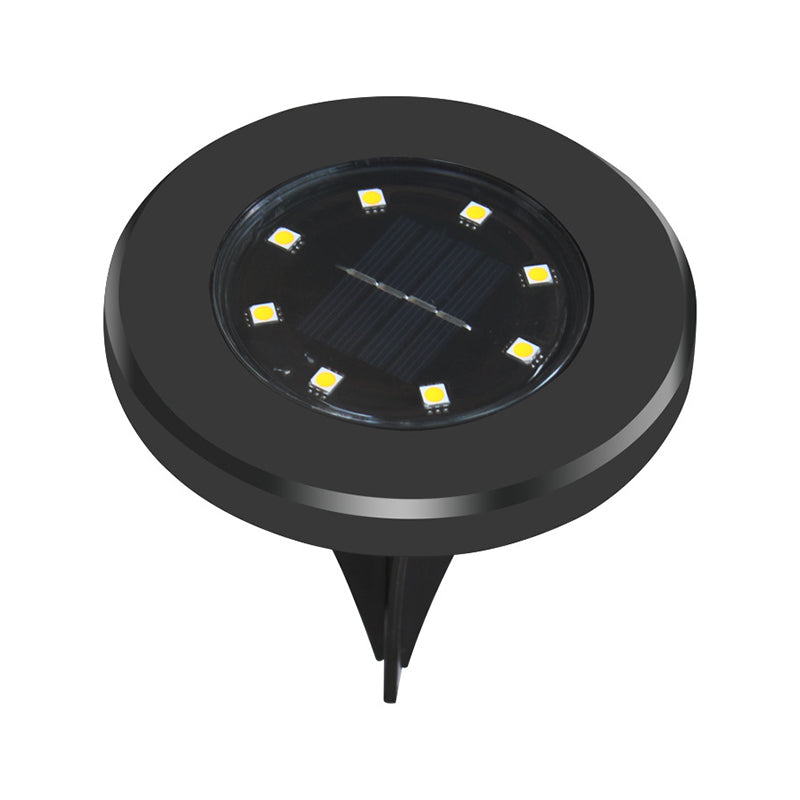 Metal Round LED Stake Light Contemporary Black Solar Buried Lighting for Backyard