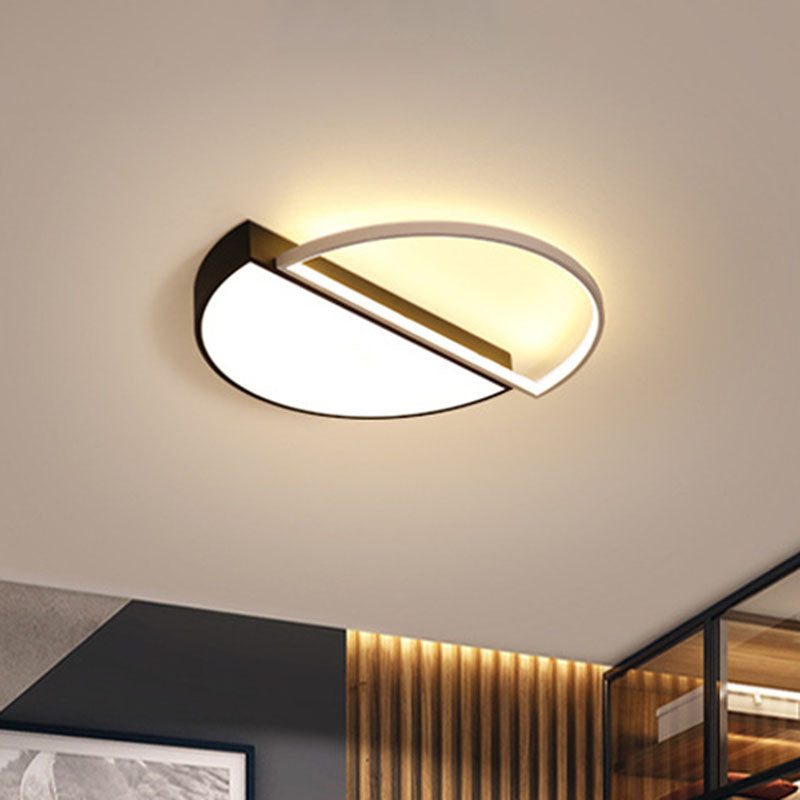 Splicing Circle Flush Mount Lighting Minimalist Metal Living Room LED Flush Mount Fixture in Nero