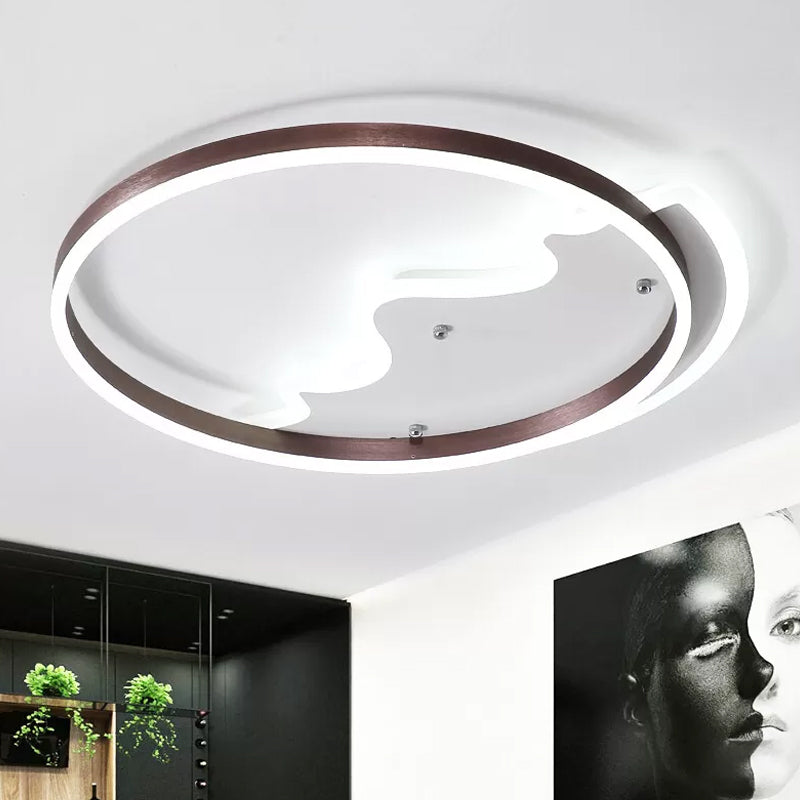 Mountain Living Room Flush Ceiling Light Metal Contemporary LED Flush Mount Lighting Fixture with Metal Ring in Coffee