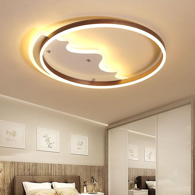 Mountain Living Room Flush Ceiling Light Metal Contemporary LED Flush Mount Lighting Fixture with Metal Ring in Coffee