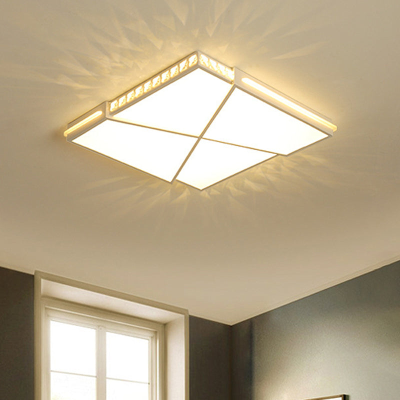 Plafonnier LED blanc artistique avec épissure de métal, plafonnier géométrique avec décor en cristal