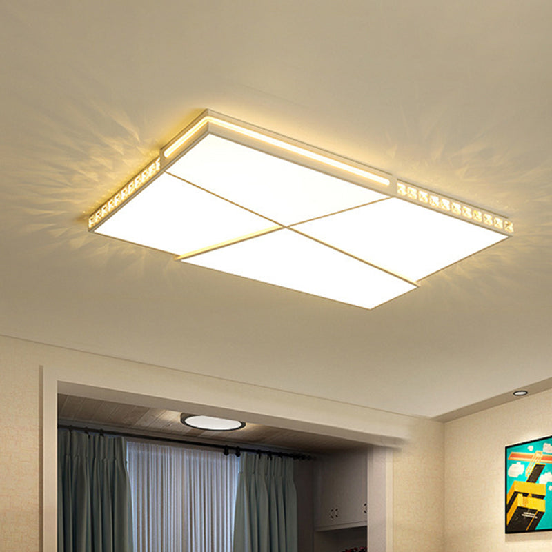 Plafonnier LED blanc artistique avec épissure de métal, plafonnier géométrique avec décor en cristal