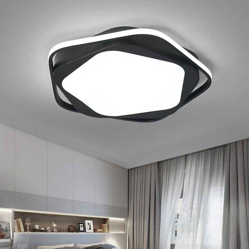 Minimalist Pentagon LED Flush Mount Metal Bedroom Flushmount Ceiling Light in Black