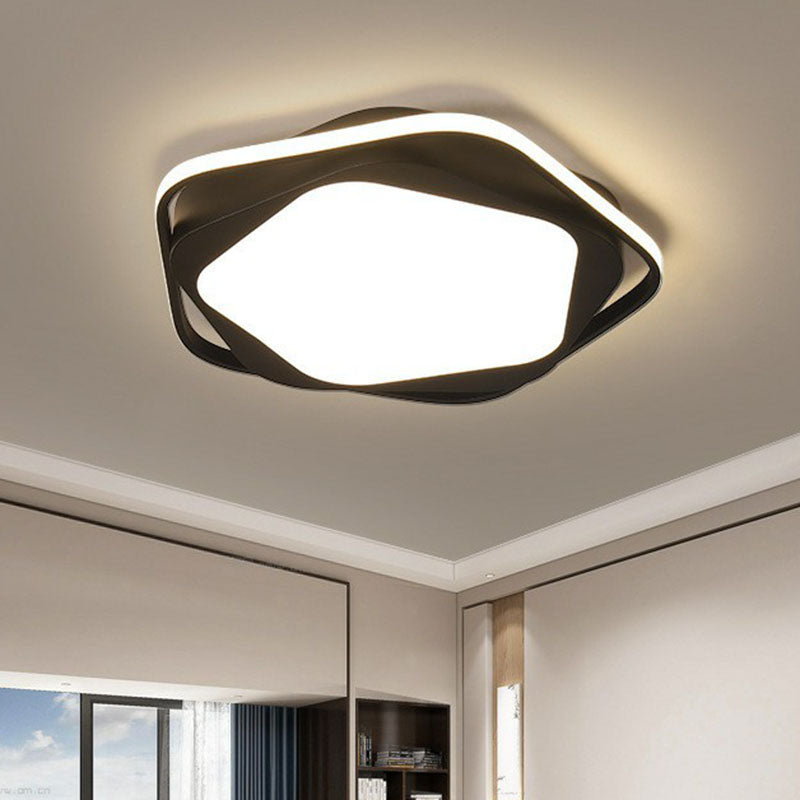 Minimalist Pentagon LED Flush Mount Metal Bedroom Flushmount Ceiling Light in Black