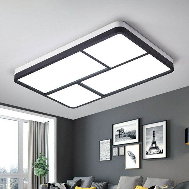 Minimal Splicing Quadrate Flush Ceiling Light Metal Living Room LED Flush Mount Lighting Fixture in Black and White