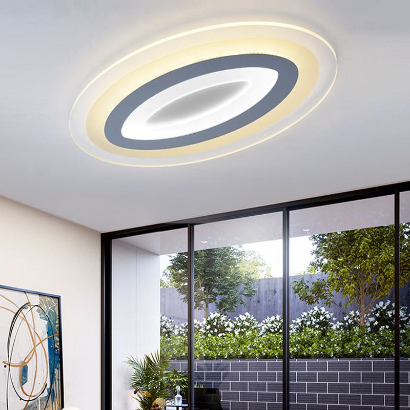 White Oval LED Flush Mount Fixture Minimalist Acrylic LED Flush Mount Lighting for Living Room