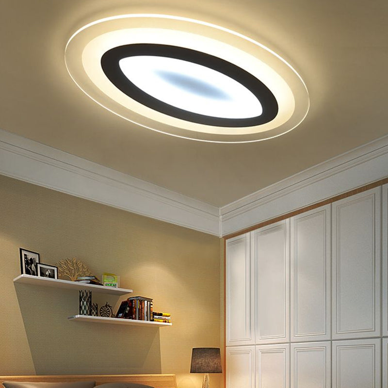 White Oval LED Flush Mount Fixture Minimalist Acrylic LED Flush Mount Lighting for Living Room