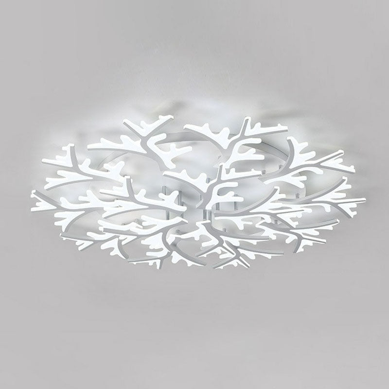 White Snowflake Semi Flush Mount Lighting Minimalist Acrylic LED Flush Mount Fixture for Living Room