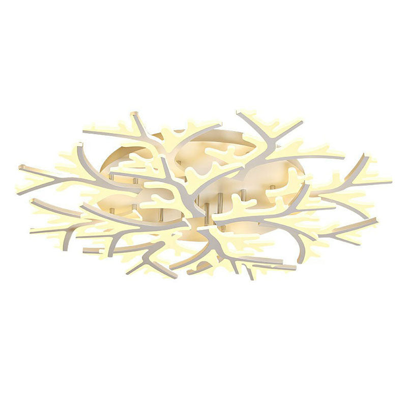 White Snowflake Semi Flush Mount Lighting Minimalist Acrylic LED Flush Mount Fixture for Living Room