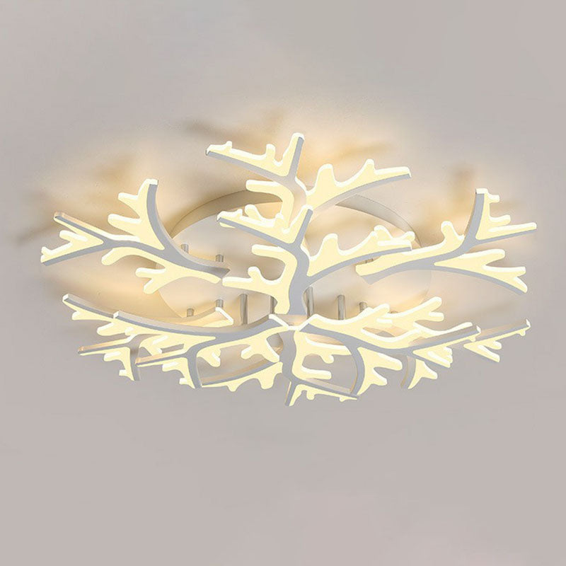 White Snowflake Semi Flush Mount Lighting Minimalist Acrylic LED Flush Mount Fixture for Living Room