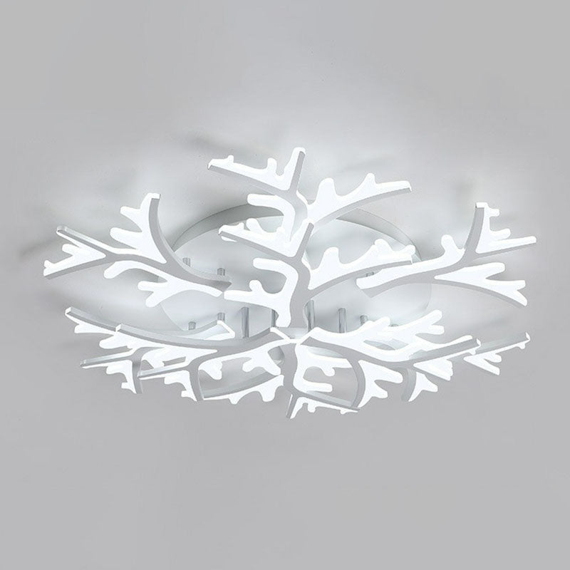 White Snowflake Semi Flush Mount Lighting Minimalist Acrylic LED Flush Mount Fixture for Living Room