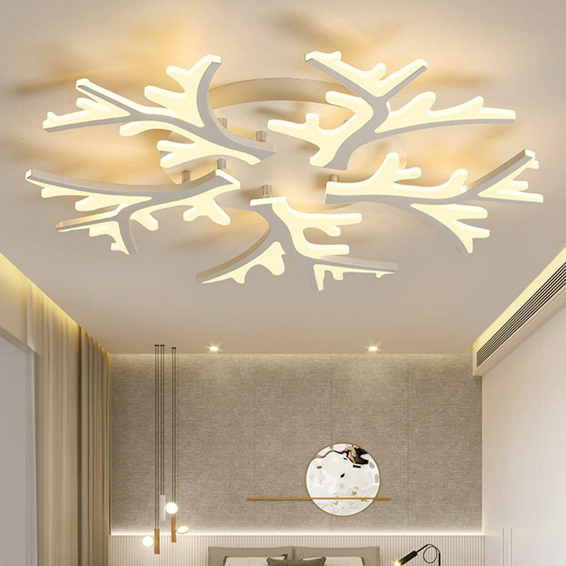 White Snowflake Semi Flush Mount Lighting Minimalist Acrylic LED Flush Mount Fixture for Living Room